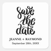 シンプルエレガントBohoの日付を保存する結婚スクリプト スクエアシール (正面)
