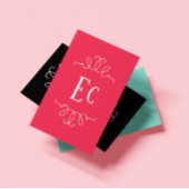 シンプルエレガントBohoホワイトフレームモノグラムレッド 名刺