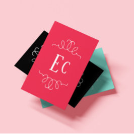 シンプルエレガントBohoホワイトフレームモノグラムレッド 名刺