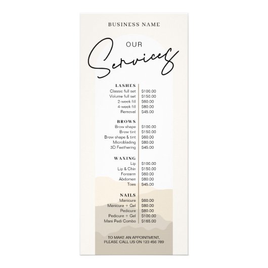 シンプルエレガントBoho Arch美容師価格表 ラックカード (正面)