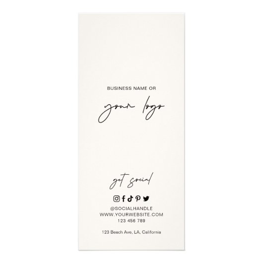 シンプルエレガントBoho Arch美容師価格表 ラックカード (裏面)