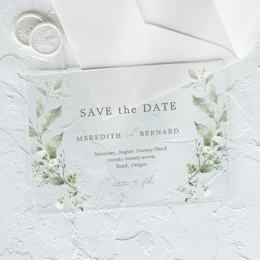 シンプルエレガントBotanical Wedding Save the Date アクリル招待状