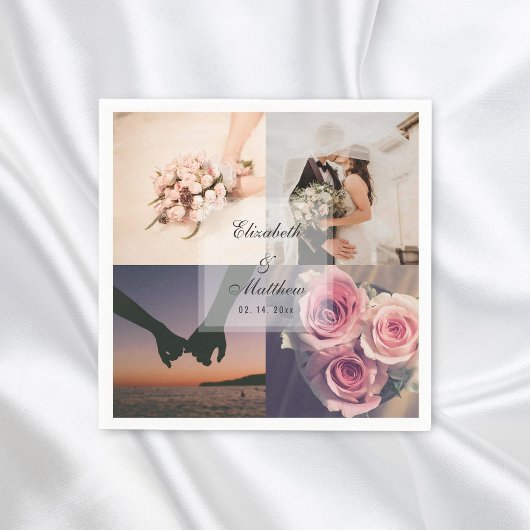 シンプルエレガントBride & Groomフォトコラージュ結婚ズ スタンダードカクテルナプキン