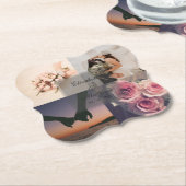 シンプルエレガントBride & Groomフォトコラージュ結婚ズ ペーパーコースター (アングル)