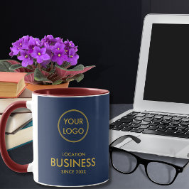 シンプルエレガントBusiness Logo Navy Blue金ゴールド マグカップ