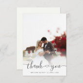 シンプルエレガントChic Script Newlywedsの結婚写真 サンキューカード (正面/裏面)