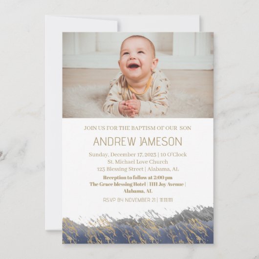 シンプルエレガントChristian Round Photo |バプテスマ 招待状 (正面)