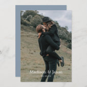 シンプルエレガントClassy Dusty Blue写真結婚ズ 招待状 (正面/裏面)