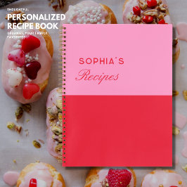 シンプルエレガントColorblockピンクと赤レシピ ノートブック