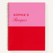 シンプルエレガントColorblockピンクと赤レシピ ノートブック (正面)