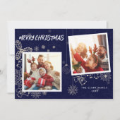 シンプルエレガントDark Blue 2フォトフレームファミリー シーズンカード (正面)