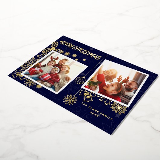 シンプルエレガントDark Blue 2フォトフレームファミリー 箔シーズンカード (回転した状態)