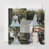 シンプルエレガントDusty Blue 4フォトコラージュ結婚ズ サンキューカード (正面)