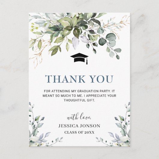 シンプルエレガントeucalyptus Graduation Thank You ポストカード (正面)