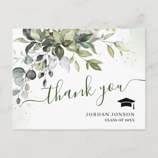 シンプルエレガントeucalyptus Graduation Thank You ポストカード (正面)