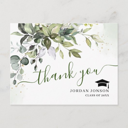 シンプルエレガントeucalyptus Graduation Thank You 案内ポストカード (正面)