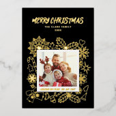 シンプルエレガントFamily 1フォトフレーム黒と金ゴールド 箔シーズンカード (正面)