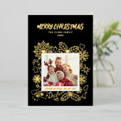 シンプルエレガントFamily 1フォトフレーム黒と金ゴールド 箔シーズンカード (立ち正面)