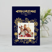 シンプルエレガントFamily 1フォトフレーム(ダークブルー) 箔シーズンカード (立ち正面)