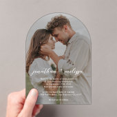 シンプルエレガントFlowy Script Photo結婚's アクリル招待状 (インサイチュ (ポータブル))