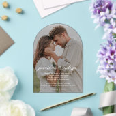 シンプルエレガントFlowy Script Photo結婚's アクリル招待状 (インサイチュ (ウェディング))