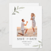 シンプルエレガントGreenery Photo Save the Date 招待状 (正面/裏面)