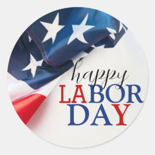 シンプルエレガントHappy Labor Day赤白青 ラウンドシール