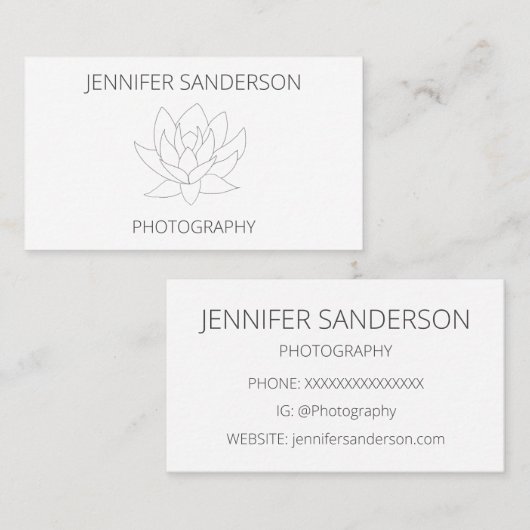 シンプルエレガントLotus Flower Minimalist写真 名刺 (正面/裏面)