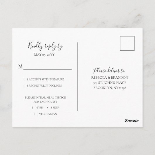 シンプルエレガントMeal Choice RSVP結婚の ポストカード (裏面)