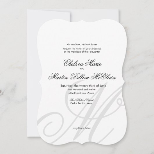 シンプルエレガントMonogram白い結婚式の招待 招待状 (正面)