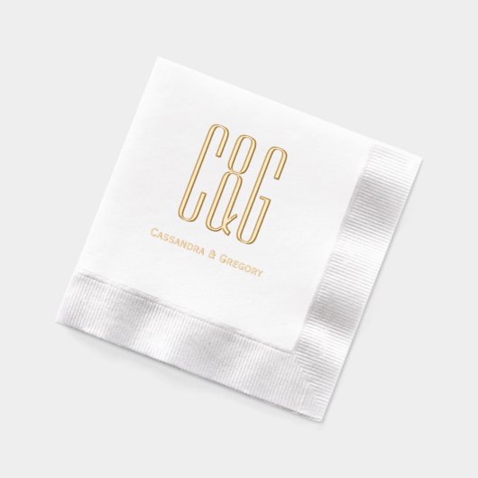 シンプルエレガントMonogram #8Dと名前 箔ナプキン (左)