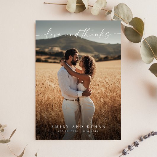 シンプルエレガントNewlywed Photo Thank You Note Card サンキューカード