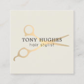 シンプルエレガントOld White金ゴールドはさみヘアスタイリスト スクエア名刺 (正面)