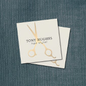 シンプルエレガントOld White金ゴールドはさみヘアスタイリスト スクエア名刺