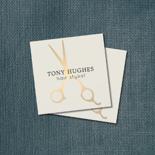 シンプルエレガントOld White金ゴールドはさみヘアスタイリスト スクエア名刺