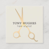 シンプルエレガントOld White金ゴールドはさみヘアスタイリスト スクエア名刺 (正面)