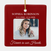 シンプルエレガントPhoto Memorial Redクリスマス セラミックオーナメント (裏面)