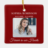 シンプルエレガントPhoto Memorial Redクリスマス セラミックオーナメント (正面)