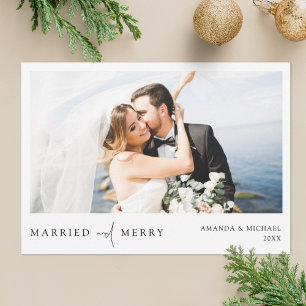 シンプルエレガントPhoto Newlyweds Christmas Card シーズンカード