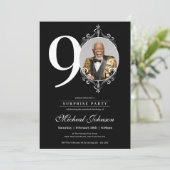 シンプルエレガントPhoto Surpriseパーティー90誕生日 招待状 (スタンド正面)