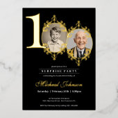 シンプルエレガントPhoto Surprise 100th Birthday Party 箔招待状 (正面)