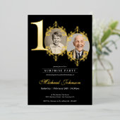 シンプルエレガントPhoto Surprise 100th Birthday Party 箔招待状 (立ち正面)