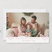 シンプルエレガントPink Snowflakes one photo Holiday シーズンカード (正面)