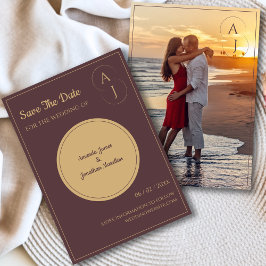 シンプルエレガントPrulple金ゴールド写真の日付の保存 招待状