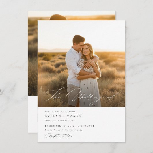 シンプルエレガントQRコード写真の予算結婚の 招待状 (正面/裏面)