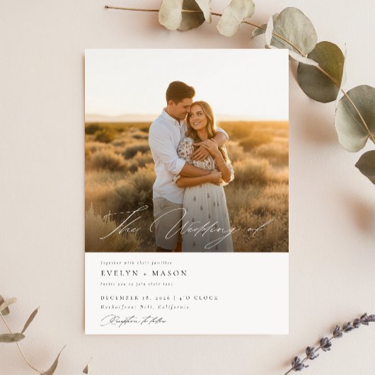 シンプルエレガントQRコード写真の予算結婚の 招待状