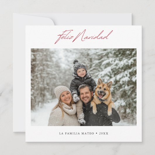 シンプルエレガントRed Feliz Navidadクリスマス写真 シーズンカード (正面)
