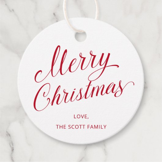 シンプルエレガントRed Script モダン Christmas フェイバータグ (正面)