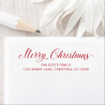 シンプルエレガントRed Script モダン Christmas ラベル<br><div class="desc">白い背景の上に赤い台本を描いた「メリーモダンクリスマス」のタイポグラフィデザインを搭載したシンプル付きの可愛い差出人住所ラベルでエレガント、封筒に休日の応援を追加しよう。</div>