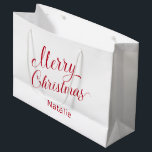 シンプルエレガントRed Script モダン Christmas ラージペーパーバッグ<br><div class="desc">赤い台本にモダンタイポグラフィとシンプルデザインを入れたキュートな休日の抱き枕と受け取り名と共にエレガント「メリークリスマス」を描いたクリスマス。このカスタム抱き枕は必ずあなたのクリスマスプレゼントにフェスティバルtouchを追加し与えなさい。</div>